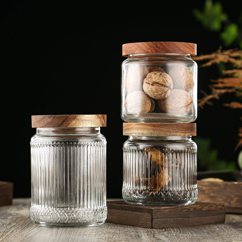 火苗罐 Ribbed glass jar with wooden lid (4)