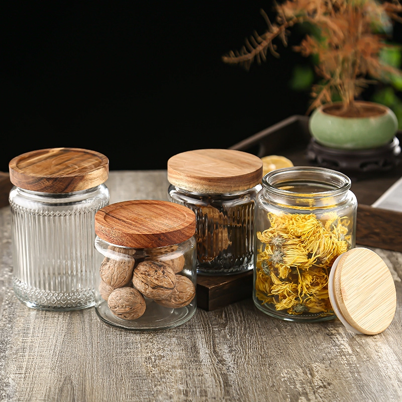 火苗罐 Ribbed glass jar with wooden lid (5)