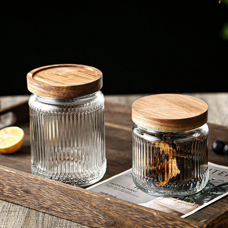 火苗罐 Ribbed glass jar with wooden lid (6)