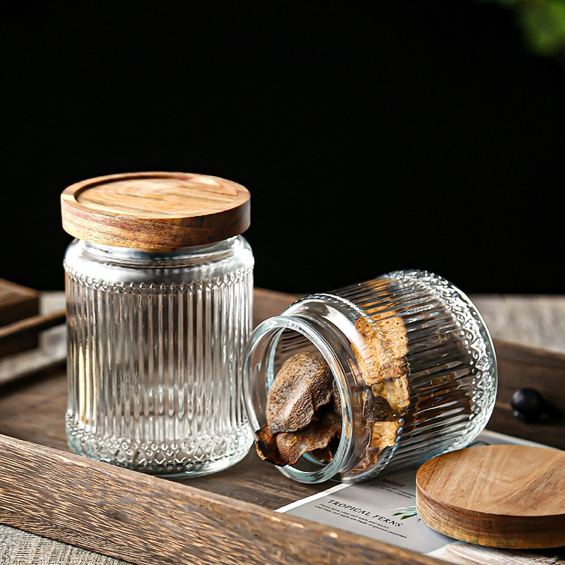 火苗罐 Ribbed glass jar with wooden lid (7)