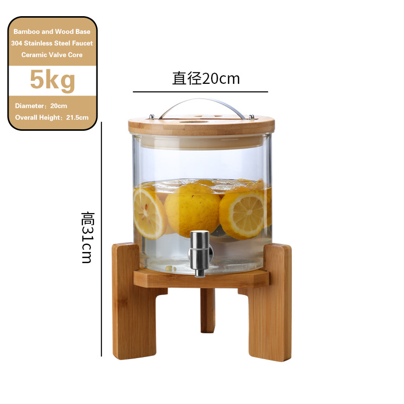 饮料桶1 Glass beverage dispenser with wooden stand (11)