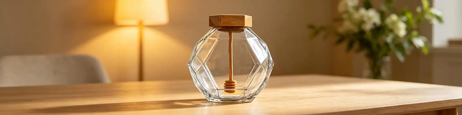hexagonal glass honey bottle