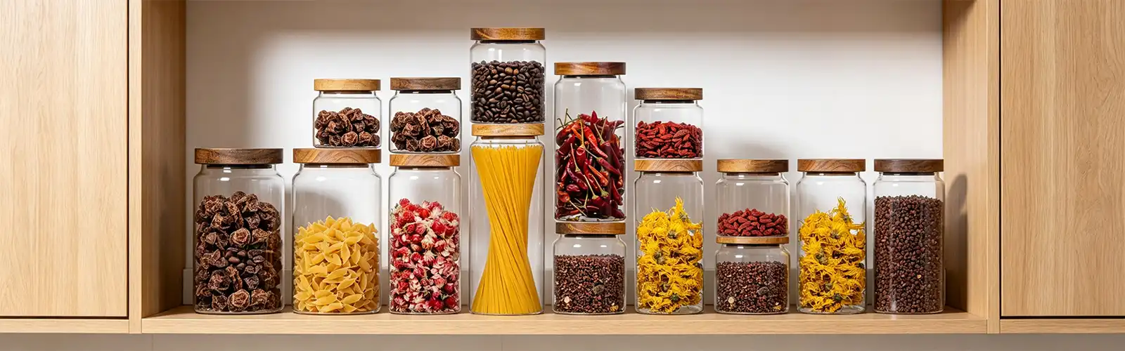 Acacia glass storage jar