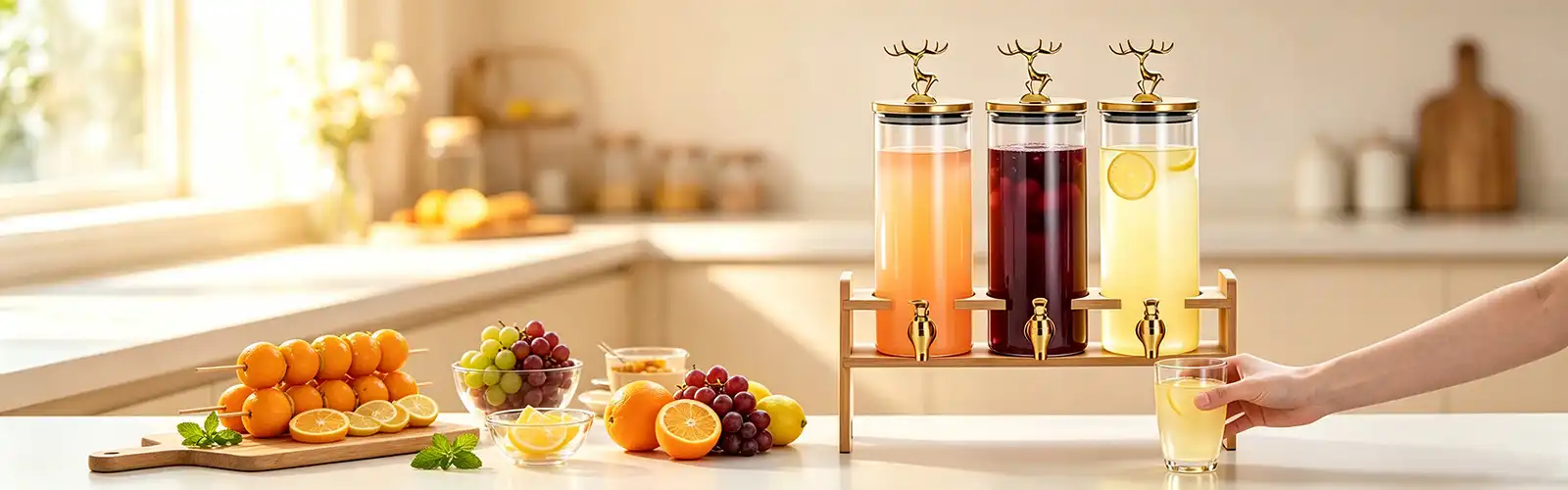 Glass juice dispenser with base