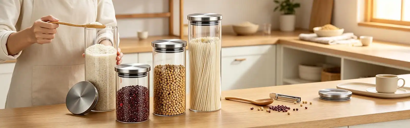 High borosilicate storage jar stainless steel lid