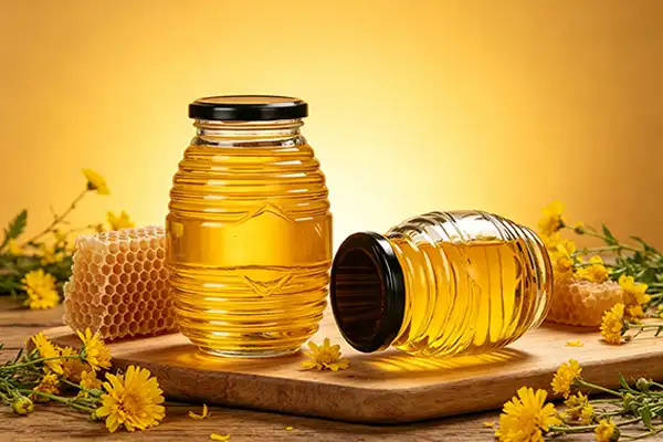 Honeycomb Shaped Glass Honey Bottle For Decorative Display