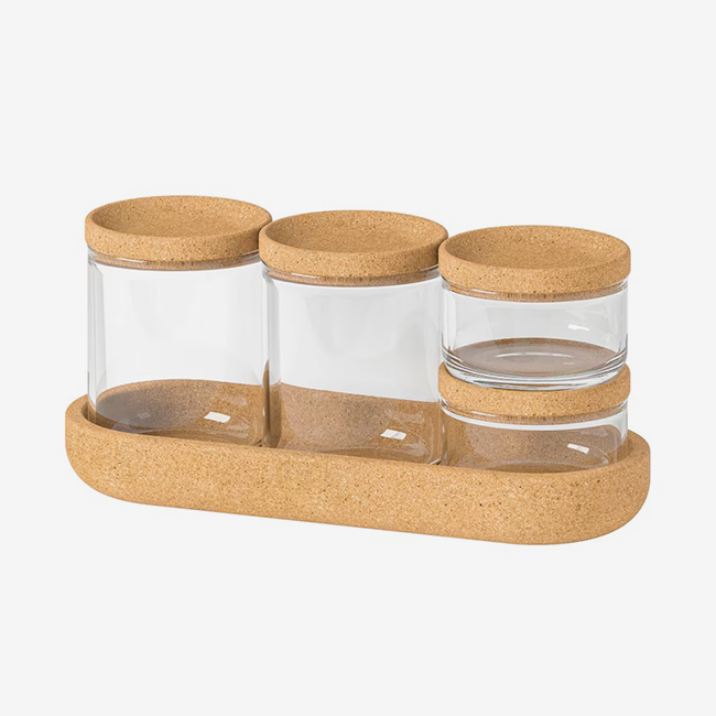 Cork storage jar with tray